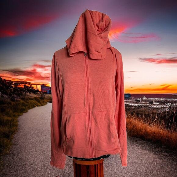 Horny Toad Womens Hoodie L Coral Orange Hoodie Flexcel Lightweight Media Pocket - Picture 1 of 11